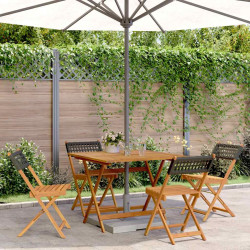 5 Pcs conjunto de jantar p/ jardim vime PE/madeira maciça preto