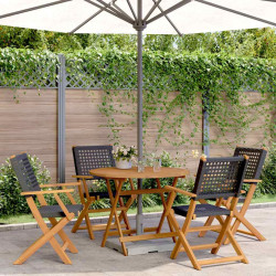 5 Pcs conjunto de jantar p/ jardim vime PE/madeira maciça preto