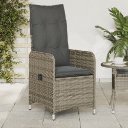 Cadeiras jardim reclináveis 2 pcs c/ almofadões vime PE cinza