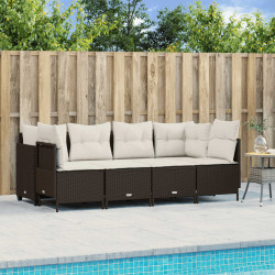 5 Pcs conjunto sofás p/ jardim c/ almofadões vime PE castanho