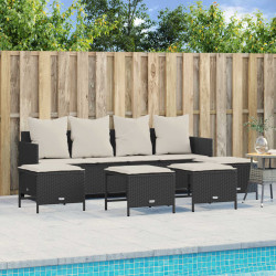 5 Pcs conjunto sofás de jardim com almofadões vime PE preto