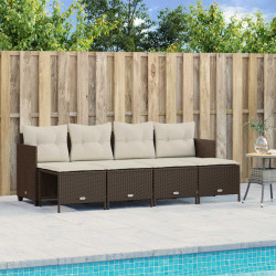 5 Pcs conjunto sofás p/ jardim c/ almofadões vime PE castanho