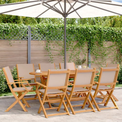Cadeiras jardim dobráveis 8pcs tecido/madeira cinza-acastanhado