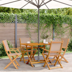 Cadeiras jardim dobráveis 4pcs tecido/madeira cinza-acastanhado