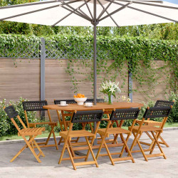 Cadeiras jardim dobráveis 8 pcs vime PE/madeira maciça preto