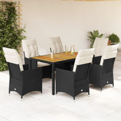 7 Pcs conjunto de jantar p/ jardim c/ almofadões vime PE preto