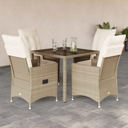 5 Pcs conjunto de jantar p/ jardim com almofadões vime PE bege