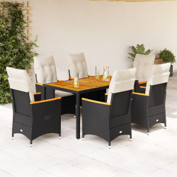 7 Pcs conjunto de jantar p/ jardim c/ almofadões vime PE preto