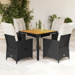 5 Pcs conjunto de jantar p/ jardim c/ almofadões vime PE preto