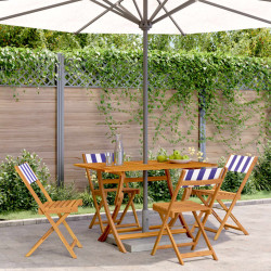 Cadeiras de jardim dobráveis 4 pcs tecido/madeira azul e branco