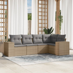 5 Pcs conjunto de sofás p/ jardim com almofadões vime PE bege