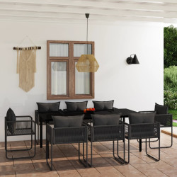 9 Pcs conjunto de jantar para jardim preto