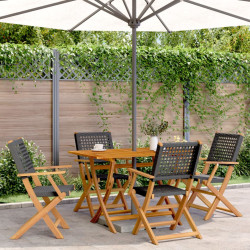 Cadeiras jardim dobráveis 4 pcs vime PE/madeira maciça preto