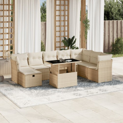9 Pcs conjunto de sofás p/ jardim com almofadões vime PE bege