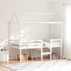 Cama alta com telhado 90x200 cm pinho maciço branco
