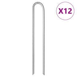 Estacas p/ tenda 12 pcs forma de u 37 cm ø10 mm aço galvanizado