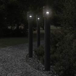 Candeeiro chão exterior c/ tomada 3 pcs 110 cm aço inox. preto