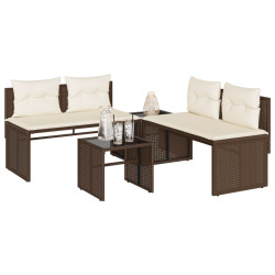 4 Pcs conjunto sofás de jardim c/ almofadões vime PE castanho