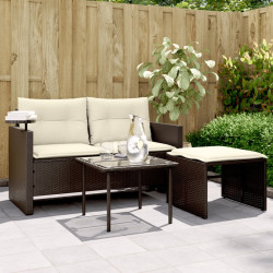 3 Pcs conjunto sofás de jardim com almofadões vime PE castanho
