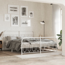 Estrutura de cama com cabeceira e pés 193x203 cm metal branco