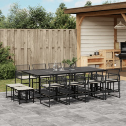13 Pcs conjunto de jantar p/jardim com almofadões vime PE preto