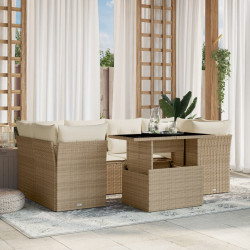 7 Pcs conjunto de sofás p/ jardim com almofadões vime PE bege