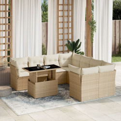 9 Pcs conjunto de sofás p/ jardim com almofadões vime PE bege