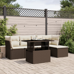 6 Pcs conjunto de sofás jardim c/ almofadões vime PE castanho