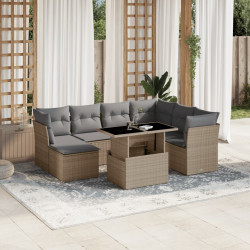 8 Pcs conjunto de sofás p/ jardim com almofadões vime PE bege
