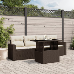 5 Pcs conjunto sofás p/ jardim c/ almofadões vime PE castanho