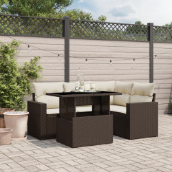 5 Pcs conjunto sofás p/ jardim c/ almofadões vime PE castanho