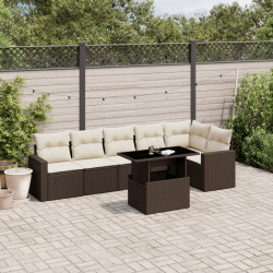 7 Pcs conjunto de sofás jardim c/ almofadões vime PE castanho