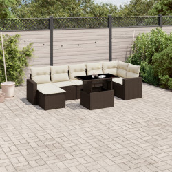 8 Pcs conjunto sofás de jardim c/ almofadões vime PE castanho