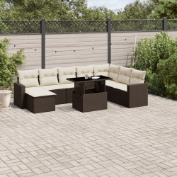 9 Pcs conjunto sofás p/ jardim c/ almofadões vime PE castanho