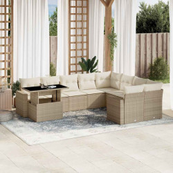 10 Pcs conjunto de sofás p/ jardim com almofadões vime PE bege