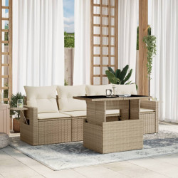 5 Pcs conjunto de sofás p/ jardim com almofadões vime PE bege