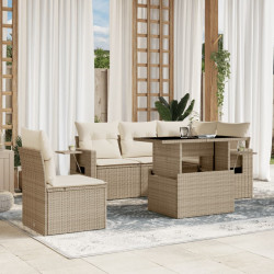 6 Pcs conjunto de sofás p/ jardim com almofadões vime PE bege