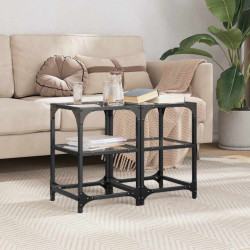 Mesas de centro c/ tampo vidro transparente 2pcs 30x30x45cm aço