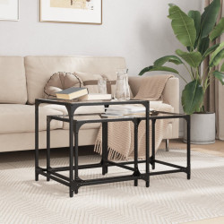 Mesas de centro encastrar 2 pcs c/ tampo vidro transparente aço