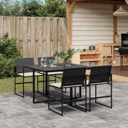 5 Pcs conjunto de jantar p/ jardim c/ almofadões vime PE preto