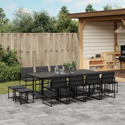13 Pcs conj. de jantar p/ jardim c/ almofadões textilene preto