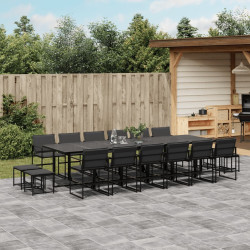 17 Pcs conj. de jantar p/ jardim c/ almofadões textilene preto