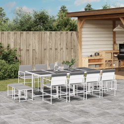 13 Pcs conj. de jantar p/ jardim c/ almofadões textilene branco