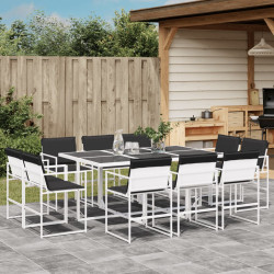 11 Pcs conj. de jantar p/ jardim c/ almofadões textilene branco