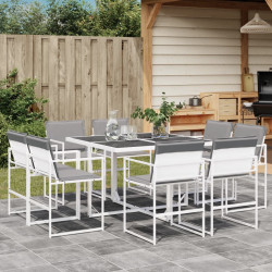 9 Pcs conj. de jantar p/ jardim c/ almofadões textilene branco
