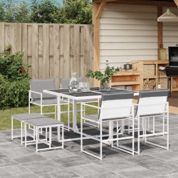 9 Pcs conj. de jantar p/ jardim c/ almofadões textilene branco