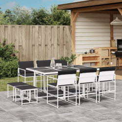 11 Pcs conj. de jantar p/ jardim c/ almofadões textilene branco