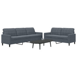 2 Pcs conjunto de sofás com almofadões veludo cinzento-escuro