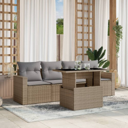 5 Pcs conjunto de sofás p/ jardim com almofadões vime PE bege
