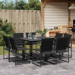 9 Pcs conjunto de jantar para jardim textilene preto